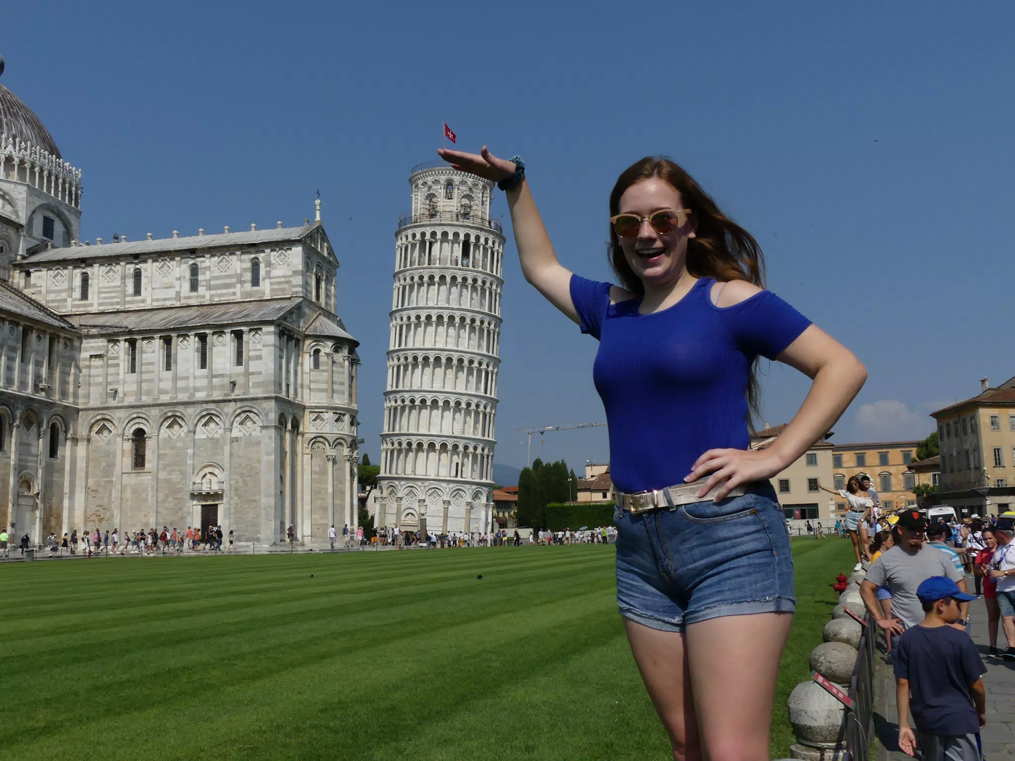 Madeline Holding the Leaning Tower of Pisa