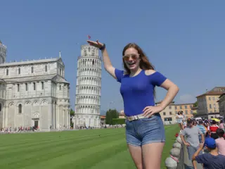 Madeline at the Leaning Tower of Pisa