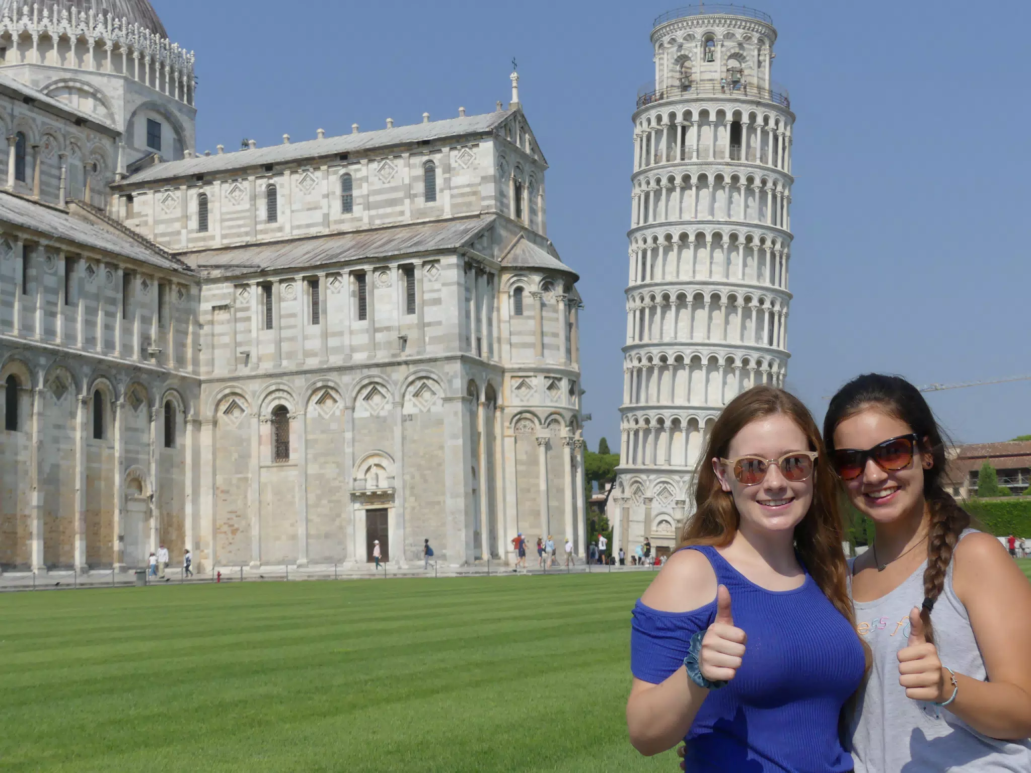Madeline & Emily Thumbs Up at the Leaning Tower of Pisa