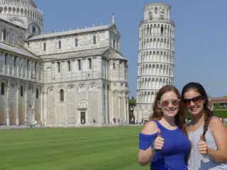 Madeline & Emily Thumbs Up at the Leaning Tower of Pisa
