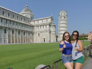 Grice Sisters Thumbs Up at the Leaning Tower of Pisa