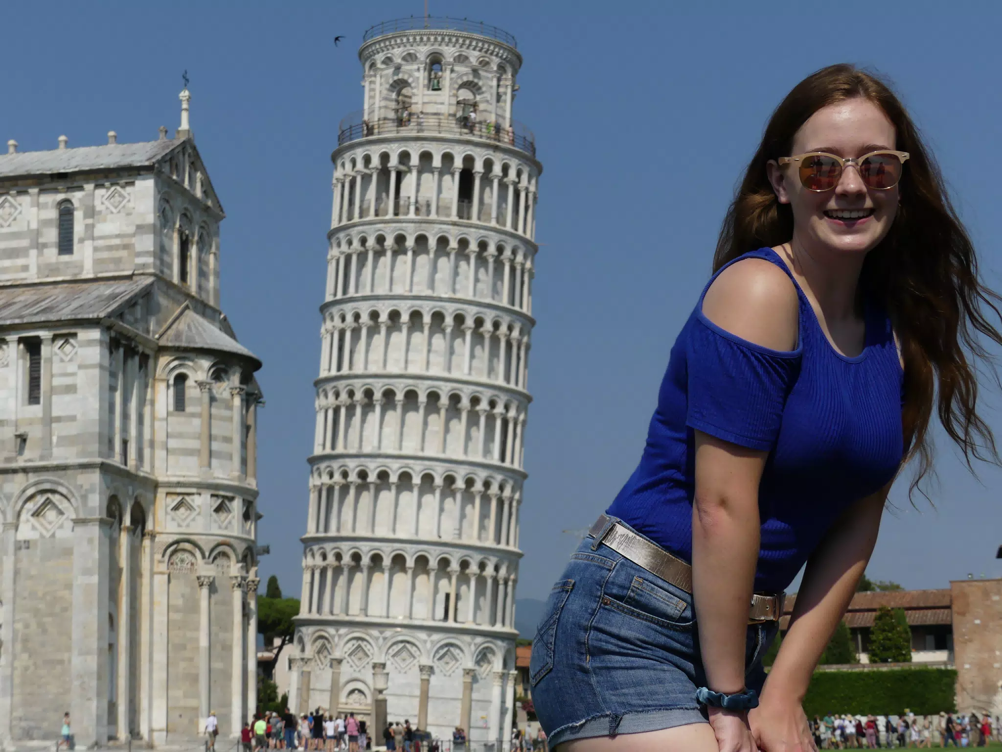 Madeline Posing with the Leaning Tower of Pisa