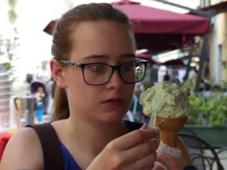 Madeline with Gelato in Pisa, Italy