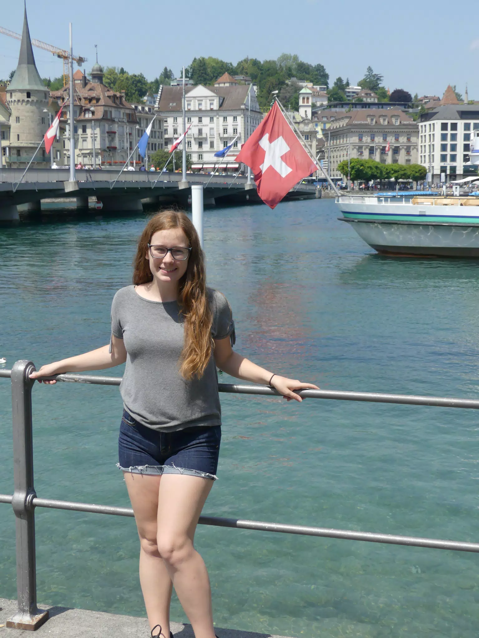 Madeline Leaning on Railing in Luzern