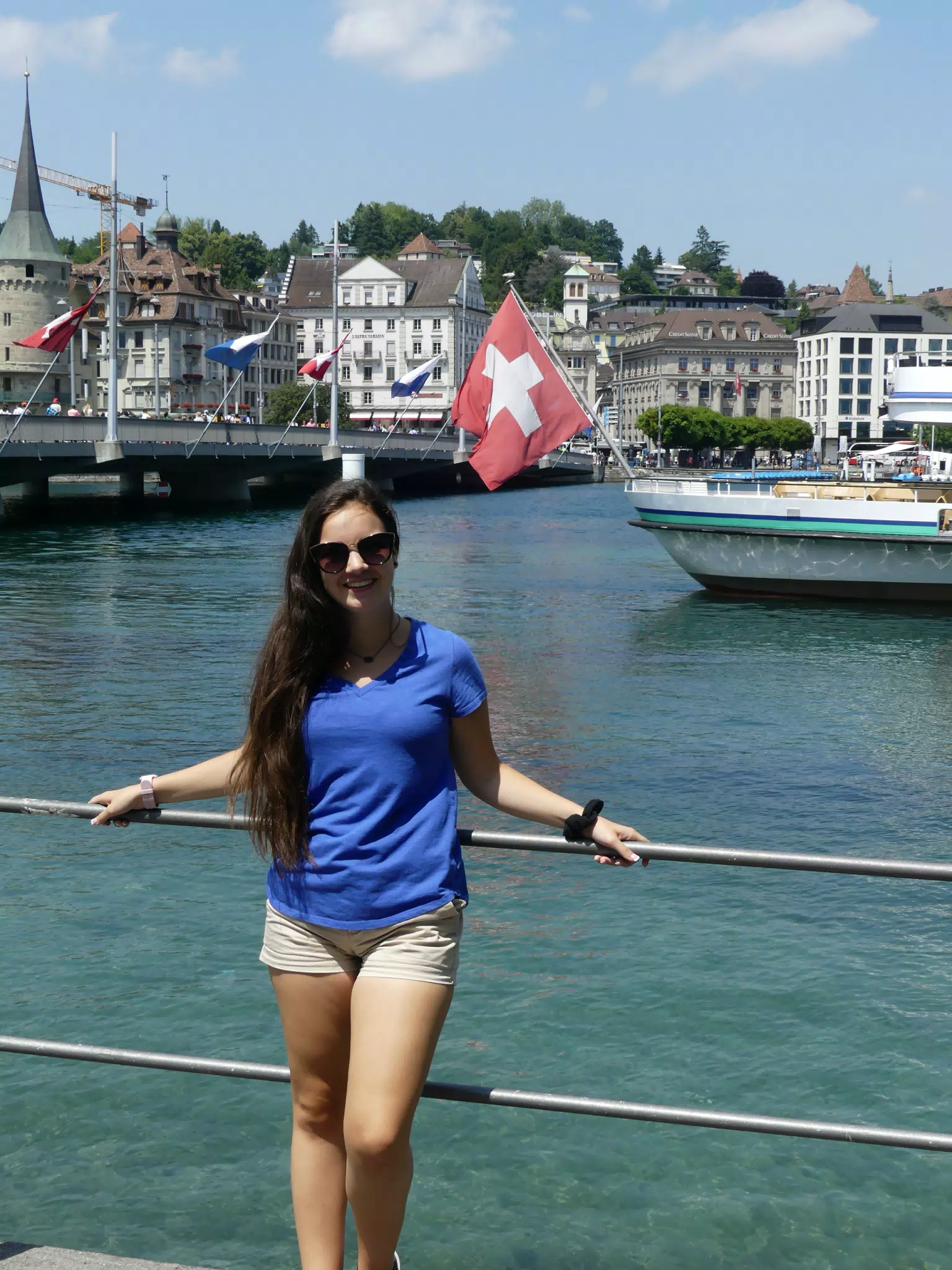 Brunette Teen Leaning on Railing on Bridge in Luzern
