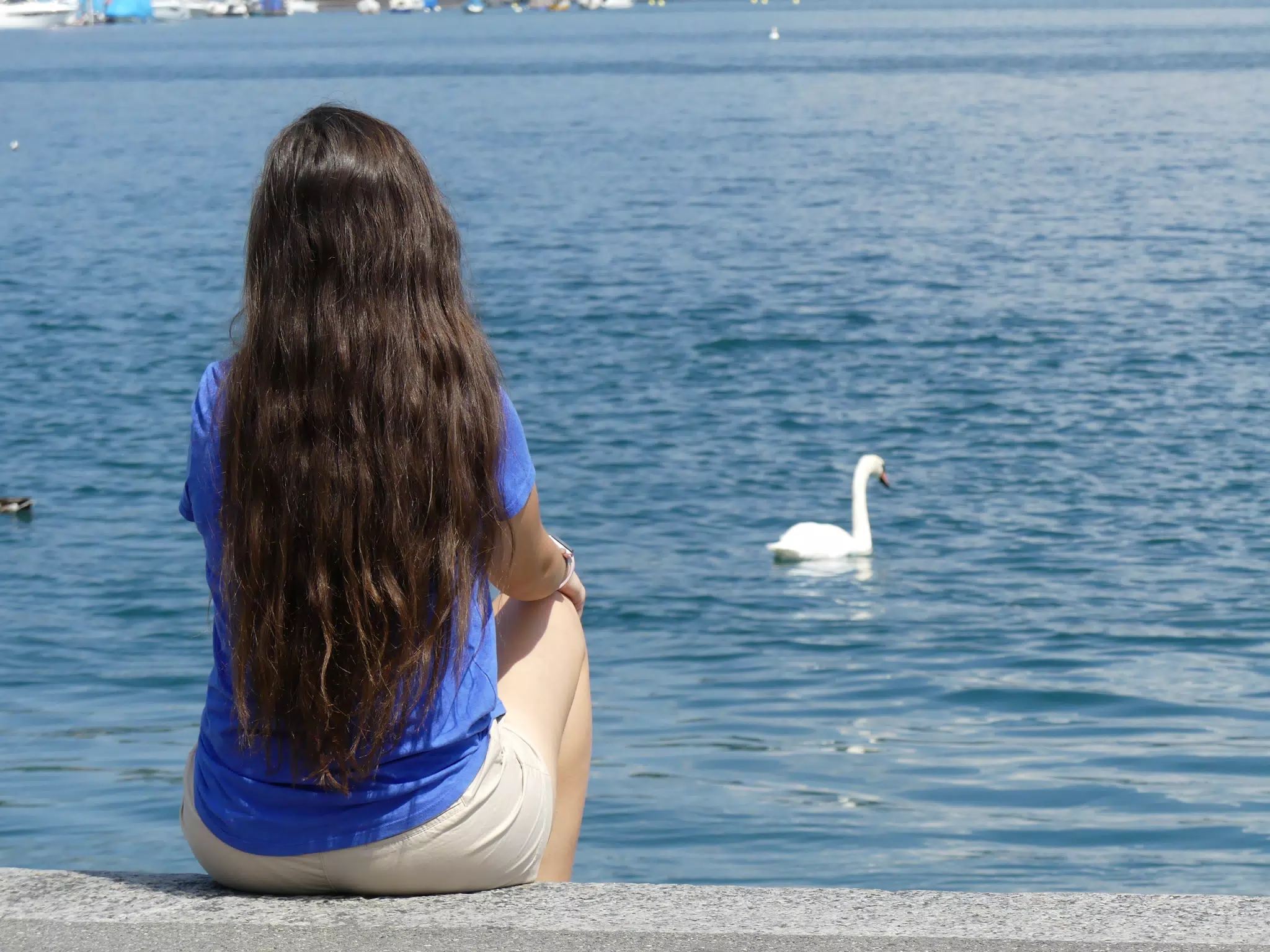 Emily Watching the Geese in Switzerland