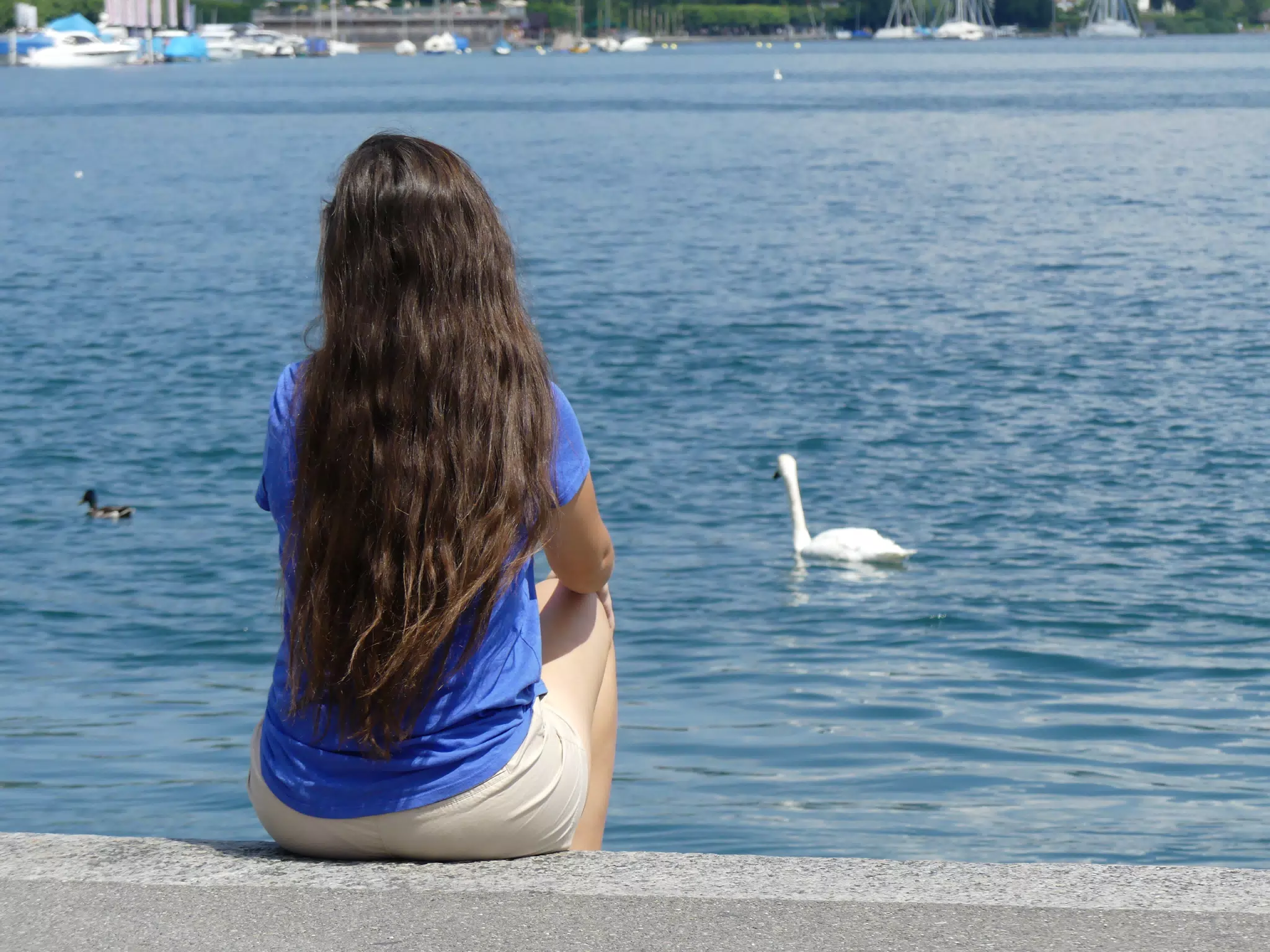 Brunette Looking at on Lake Luzern, Switzerland