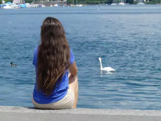 Brunette Looking at on Lake Luzern, Switzerland