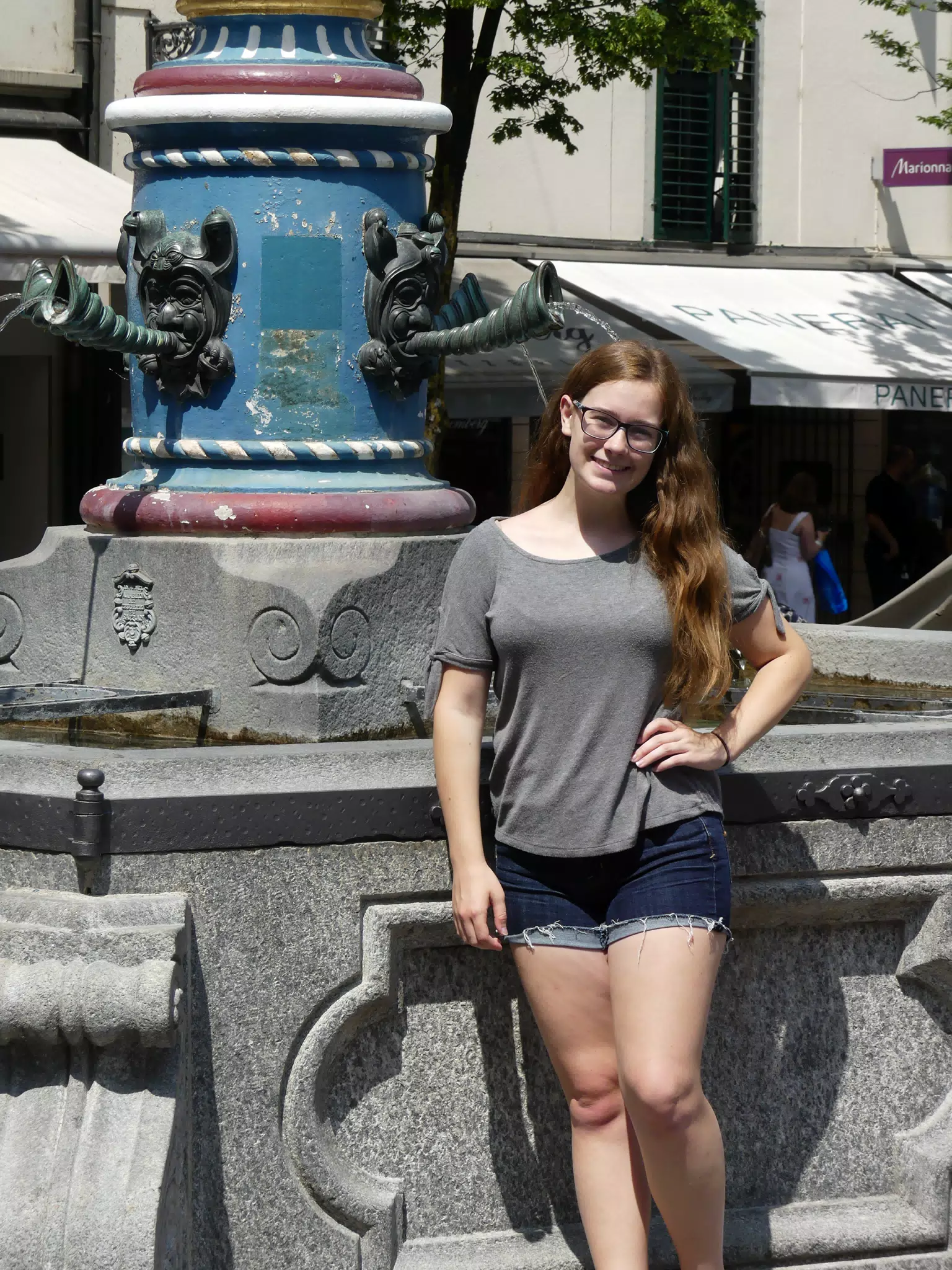 Madeline Posing by Swiss Fountain