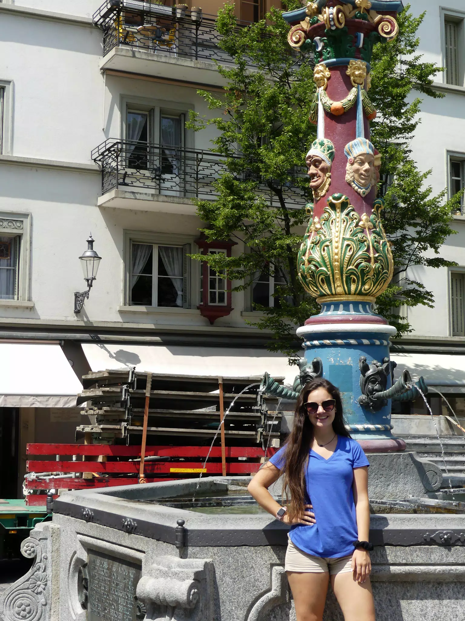 Emily in Blue at Fountain in Luzern
