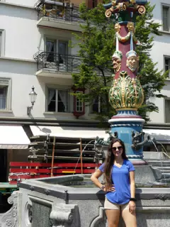 Emily in Blue at Fountain in Luzern