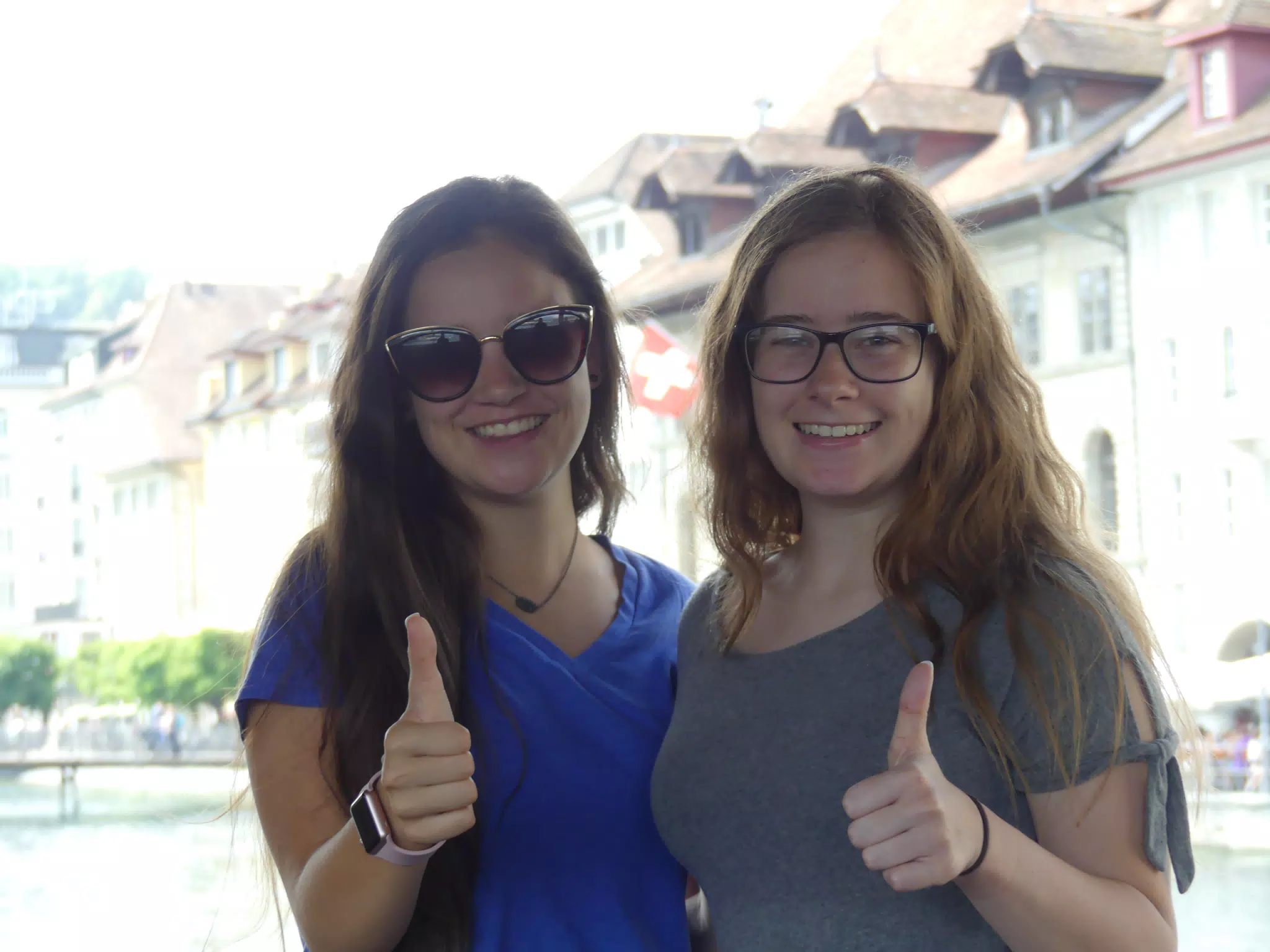 Emily & Madeline Thumbs Up in Switzerland