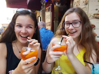 Emily & Madeline with Aperol Spritzes