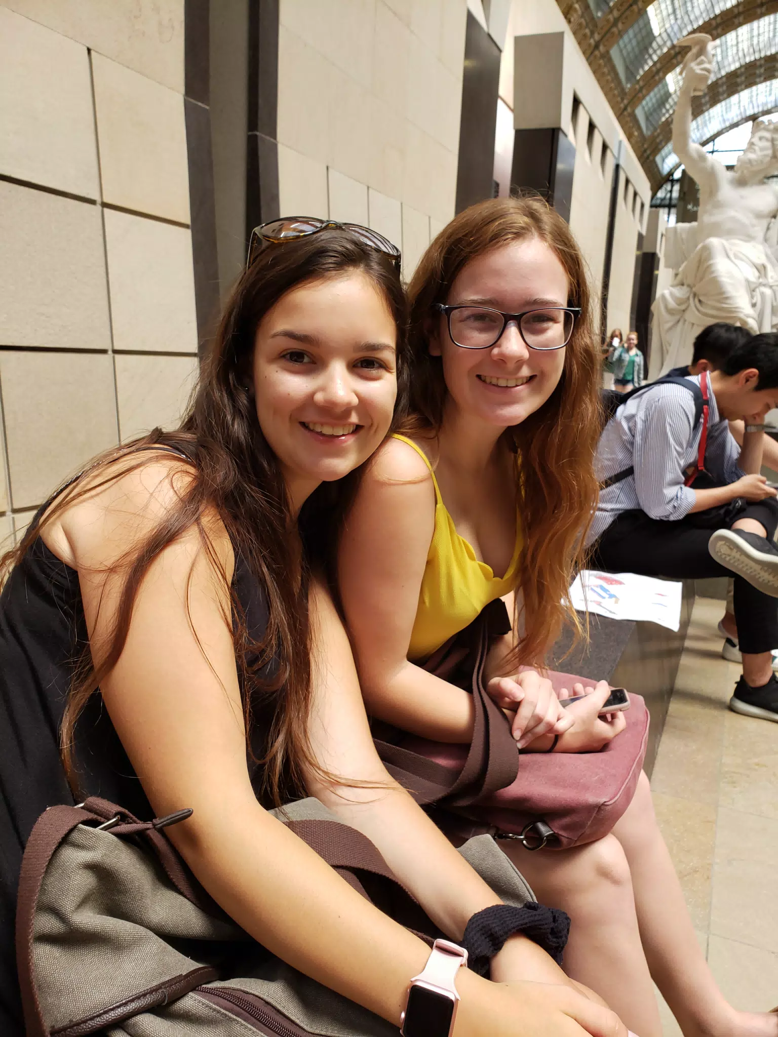 Emily and Madeline Posing in Paris Art Museum