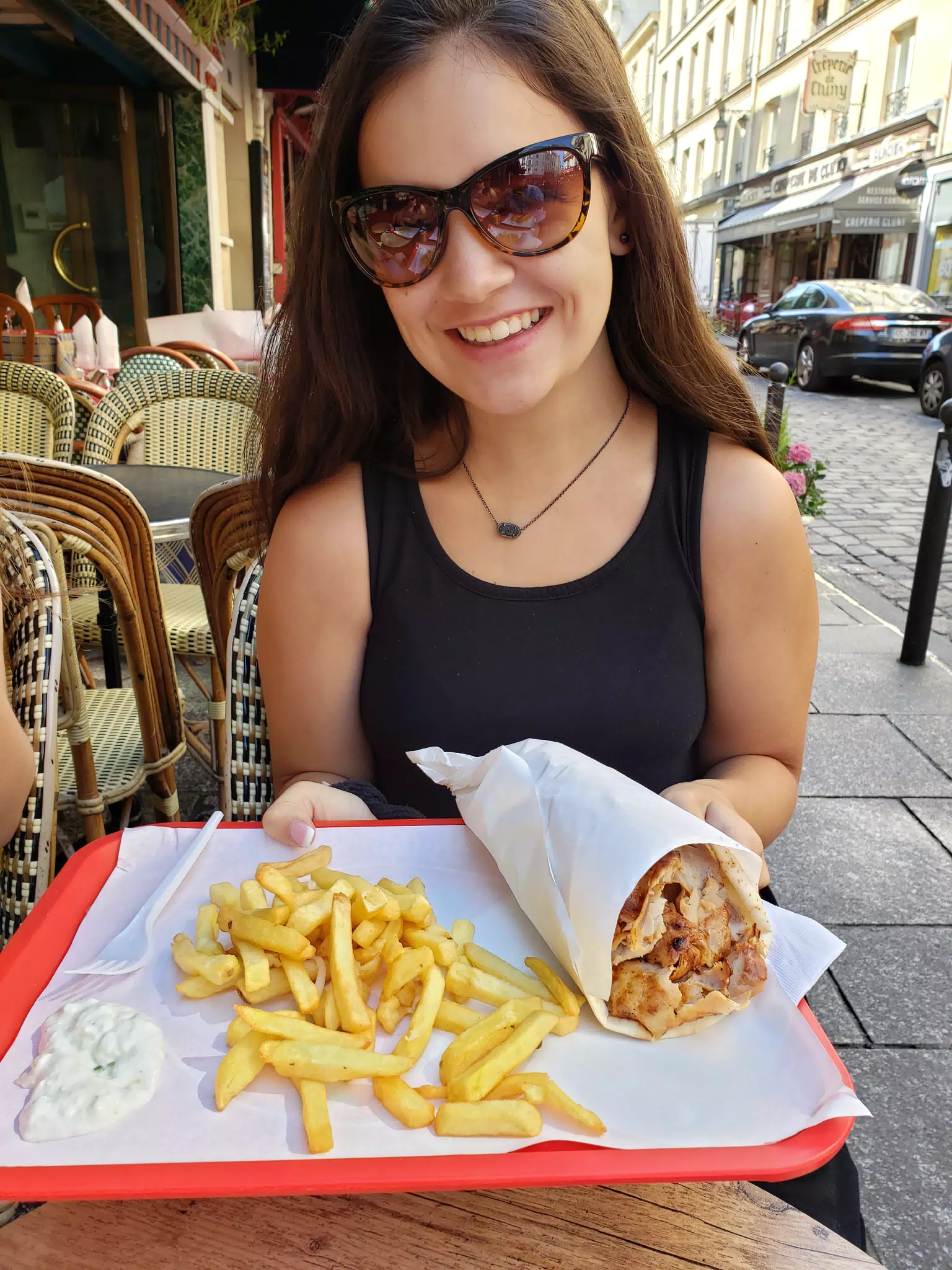 Emily with Gyro and Fries in Paris