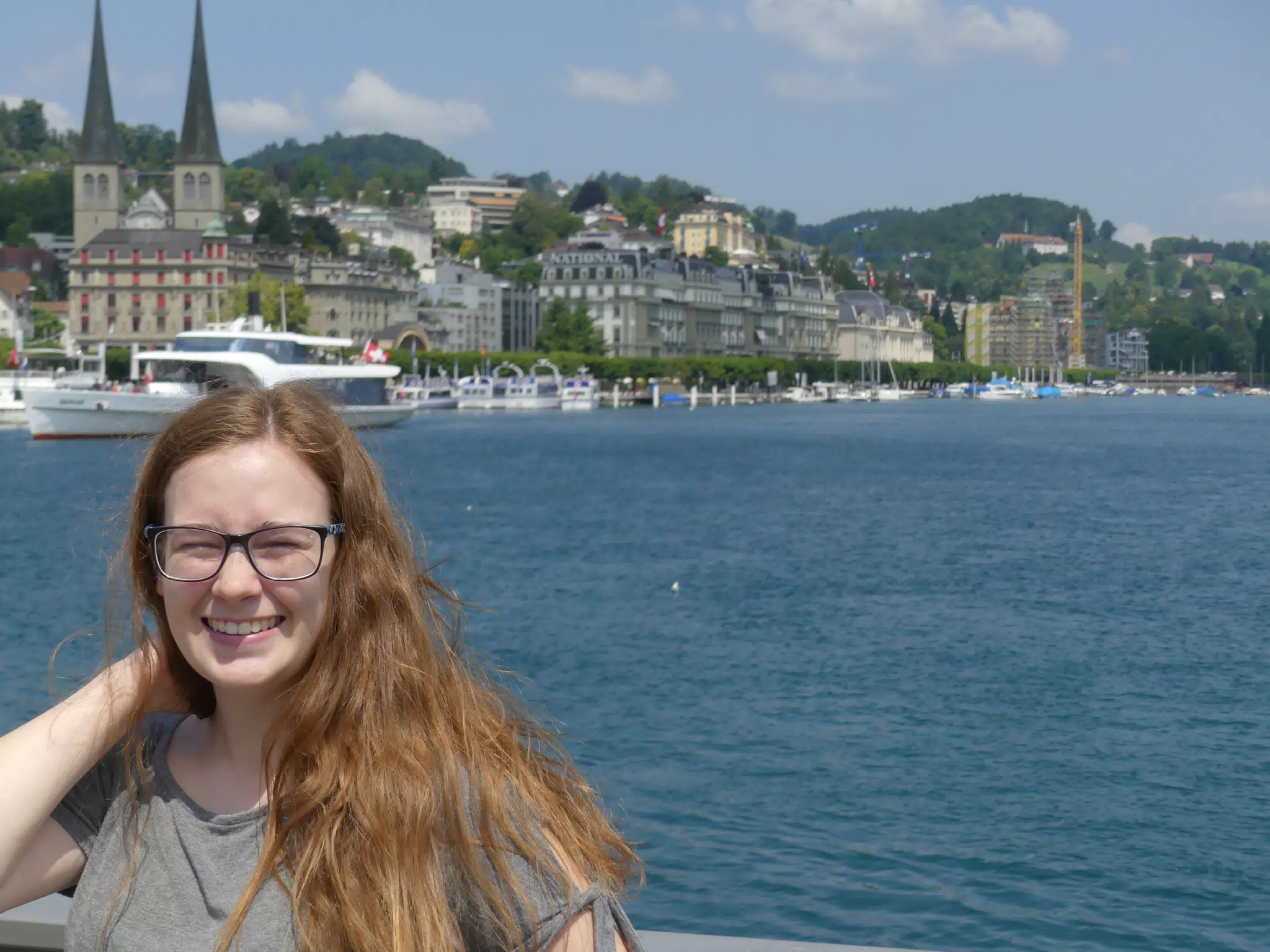 Madeline Laughing on a Bridge in Luzern, Switzerland