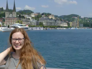 Madeline Laughing on a Bridge in Luzern, Switzerland