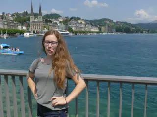 Madline Sticking Tongue Out on Bridge in Luzern