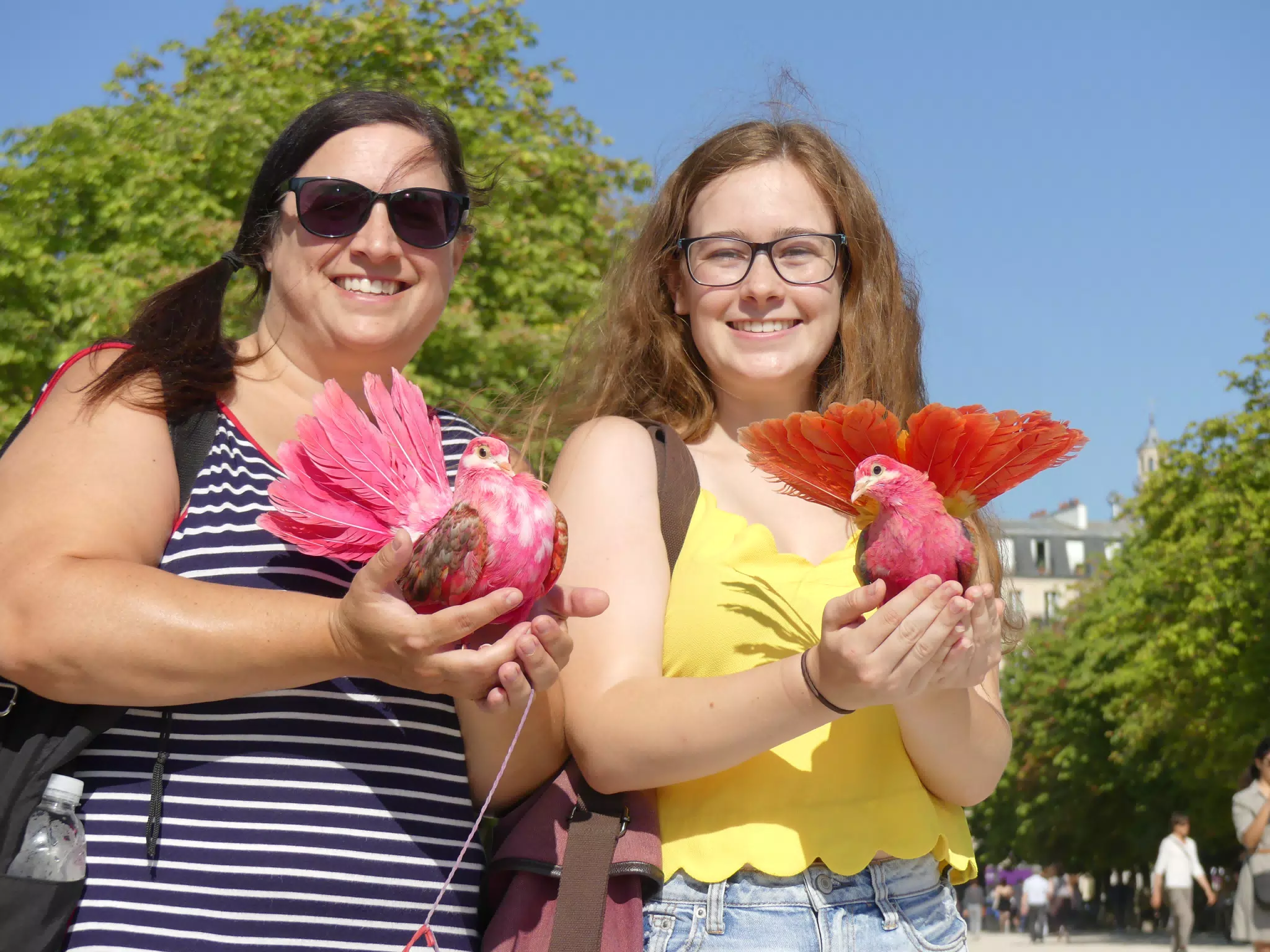 Dominica and Madeline with Birds in Park in Paris