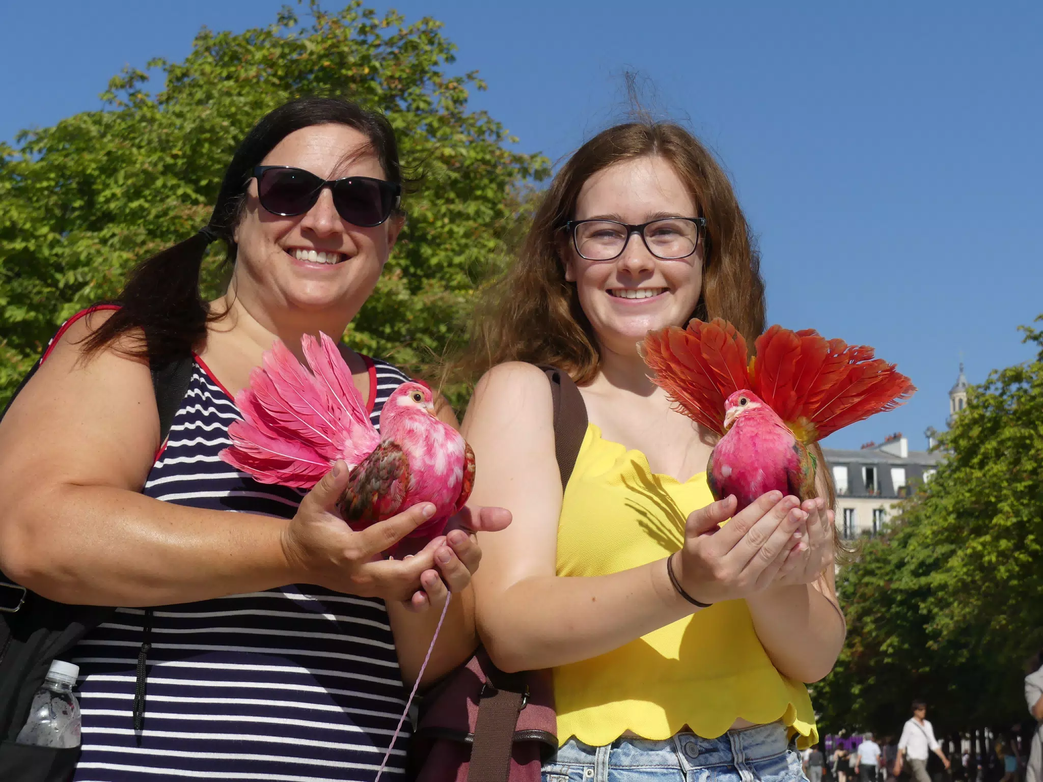 Dominica and Madeline with Birds in Paris Park