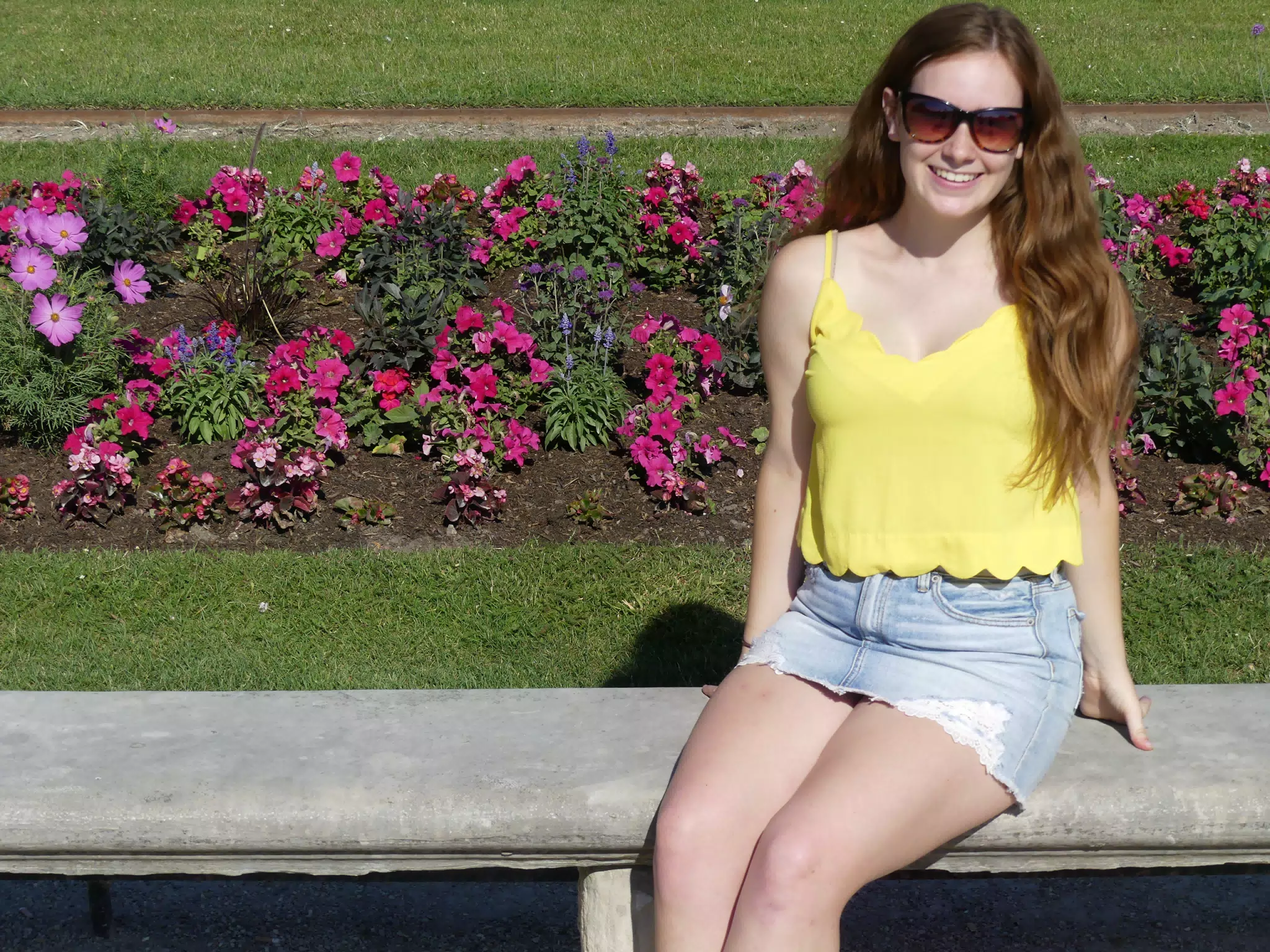 Madeline Sitting on a Bench in Paris