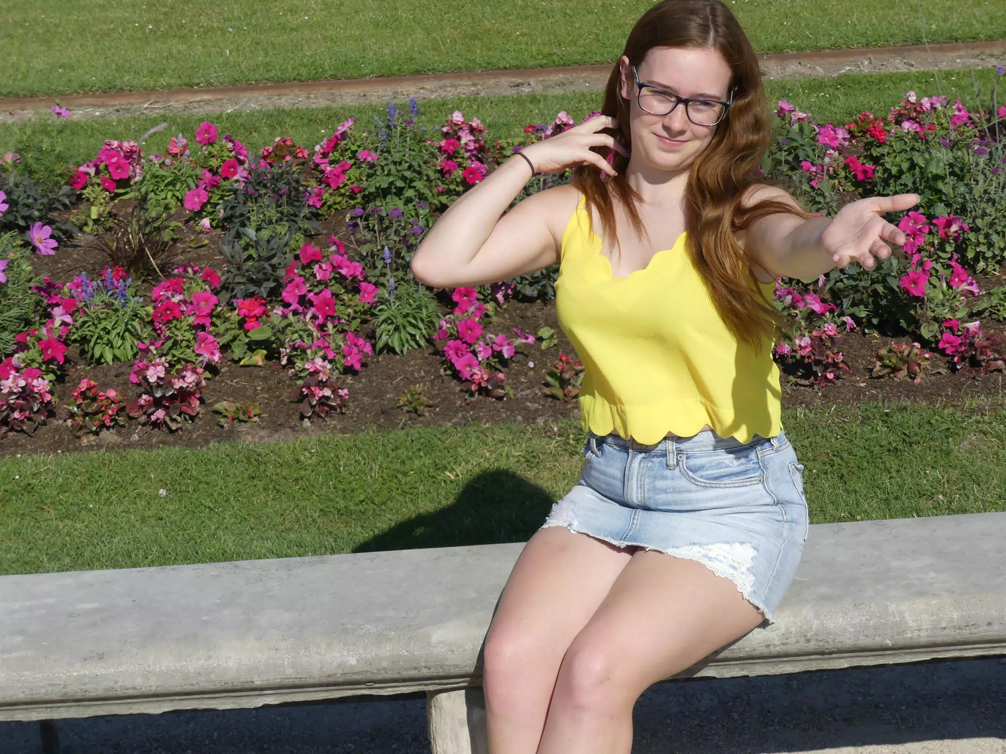 Madeline on Park Bench in Skirt