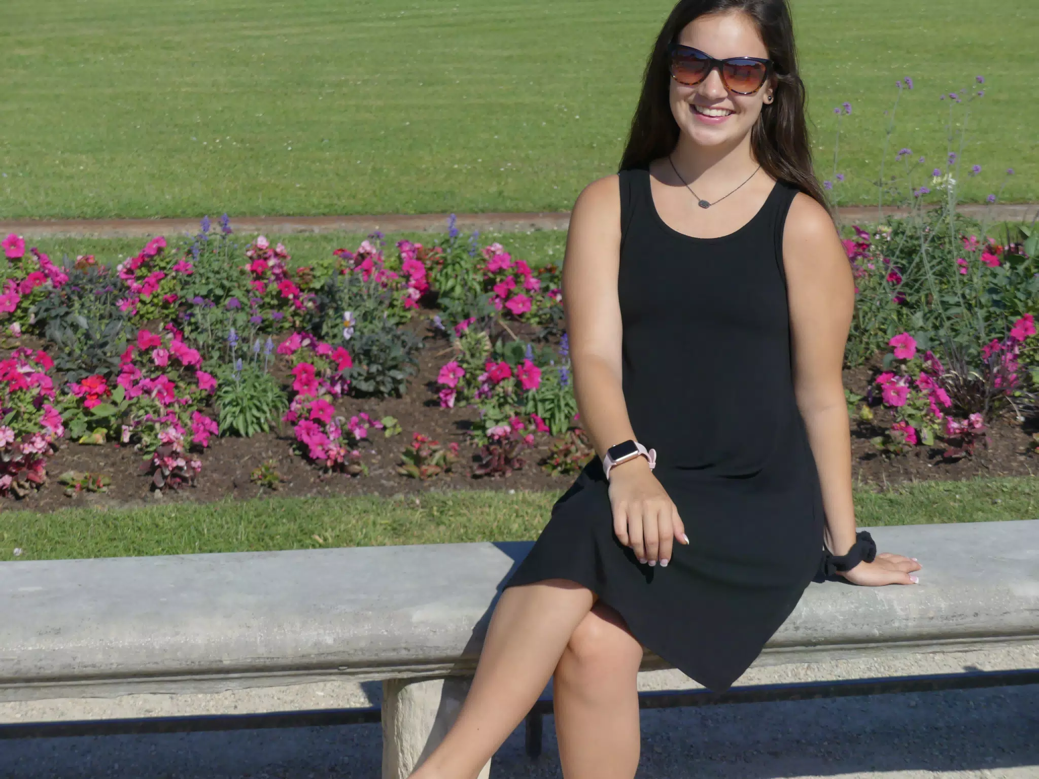 Emily in Black Dress in Park in Paris
