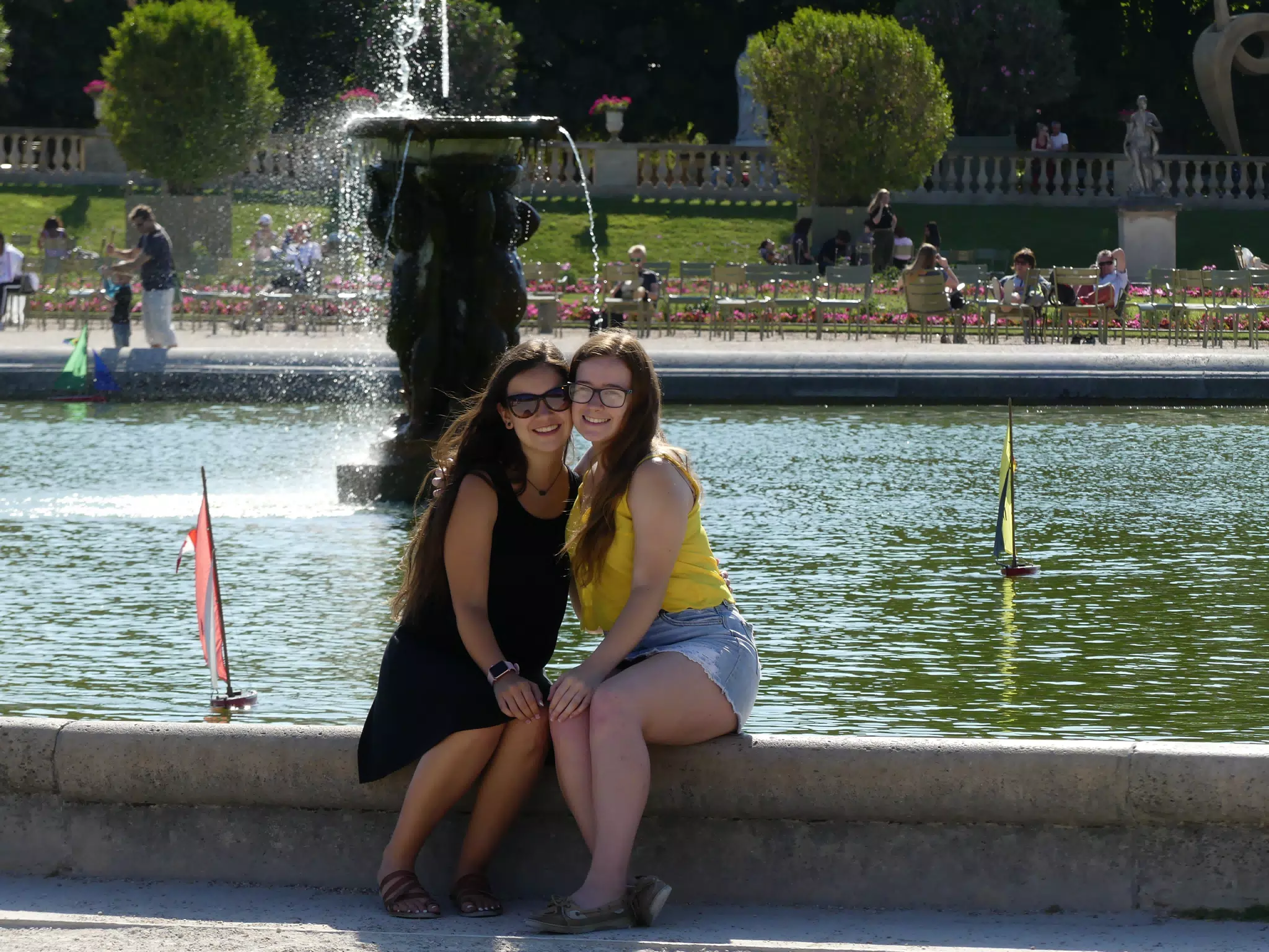 Grice Sisters on Fountain in Paris Park