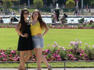 Emily and Madeline in the Luxembourgh Gardens in Paris