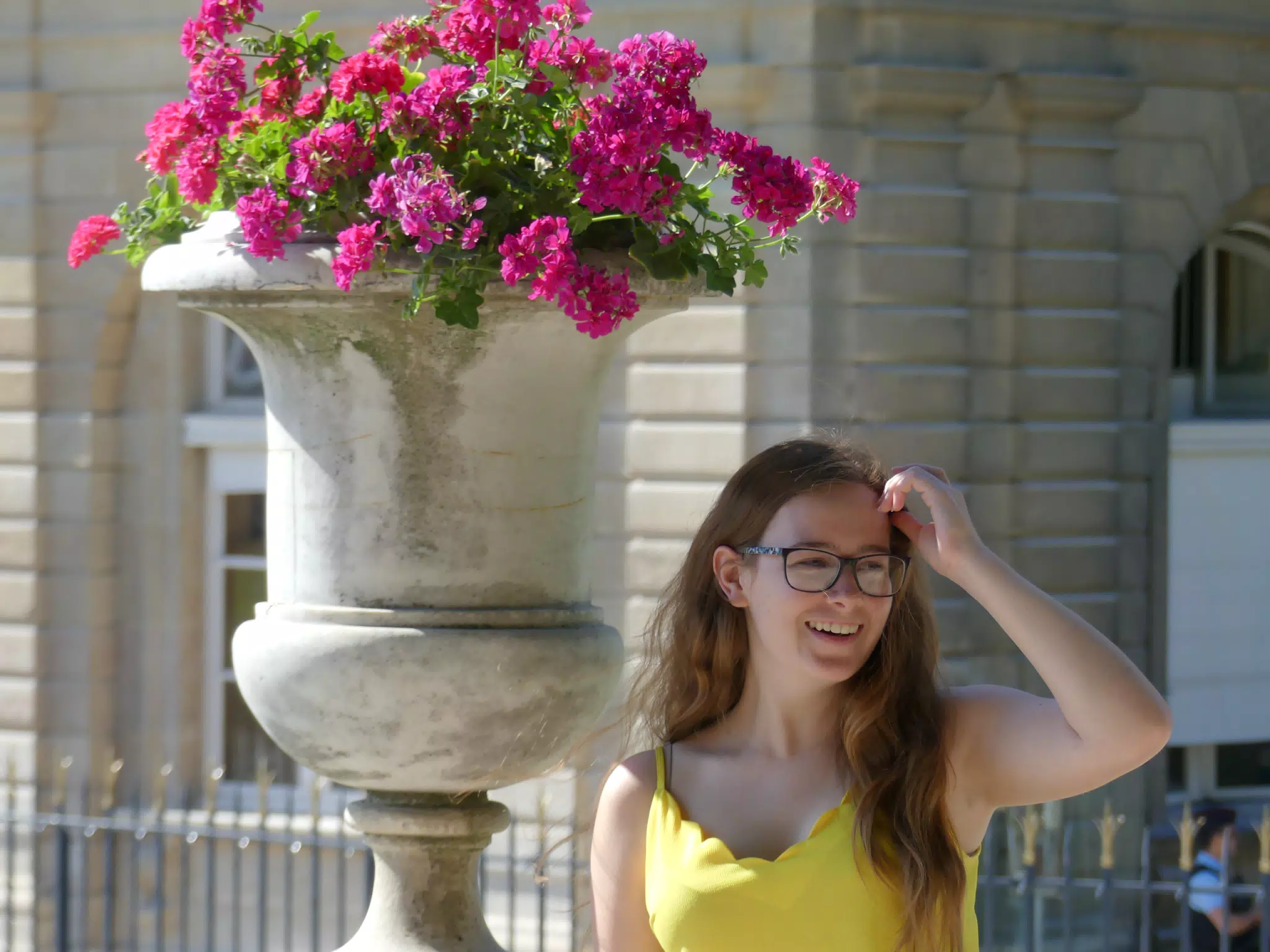 Madeline in Yellow in Paris with Glasses Modeling