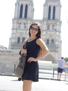 Emily in Black Dress at Notre Dame