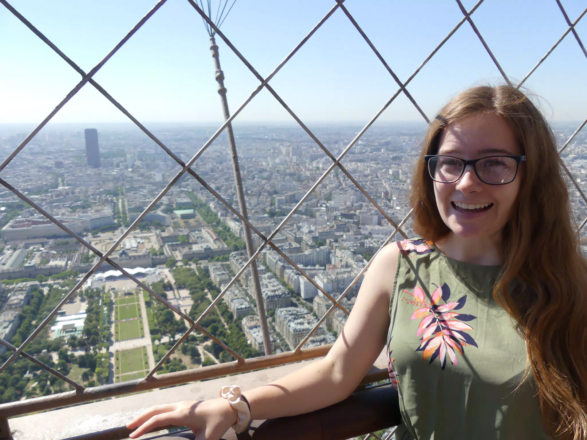 Madeline Above Paris in the Eiffel Tower