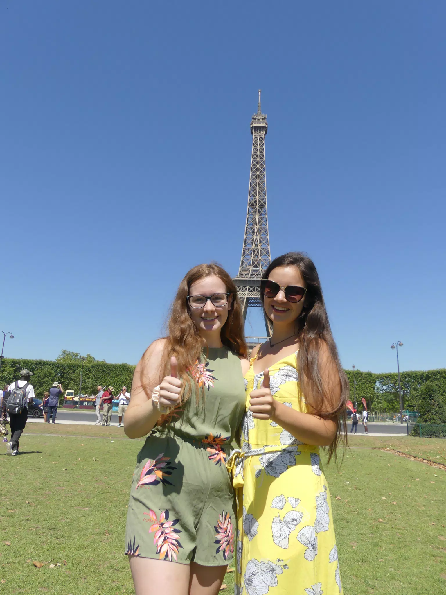 Madeline & Emily Thumbs Up at Eiffel Tower