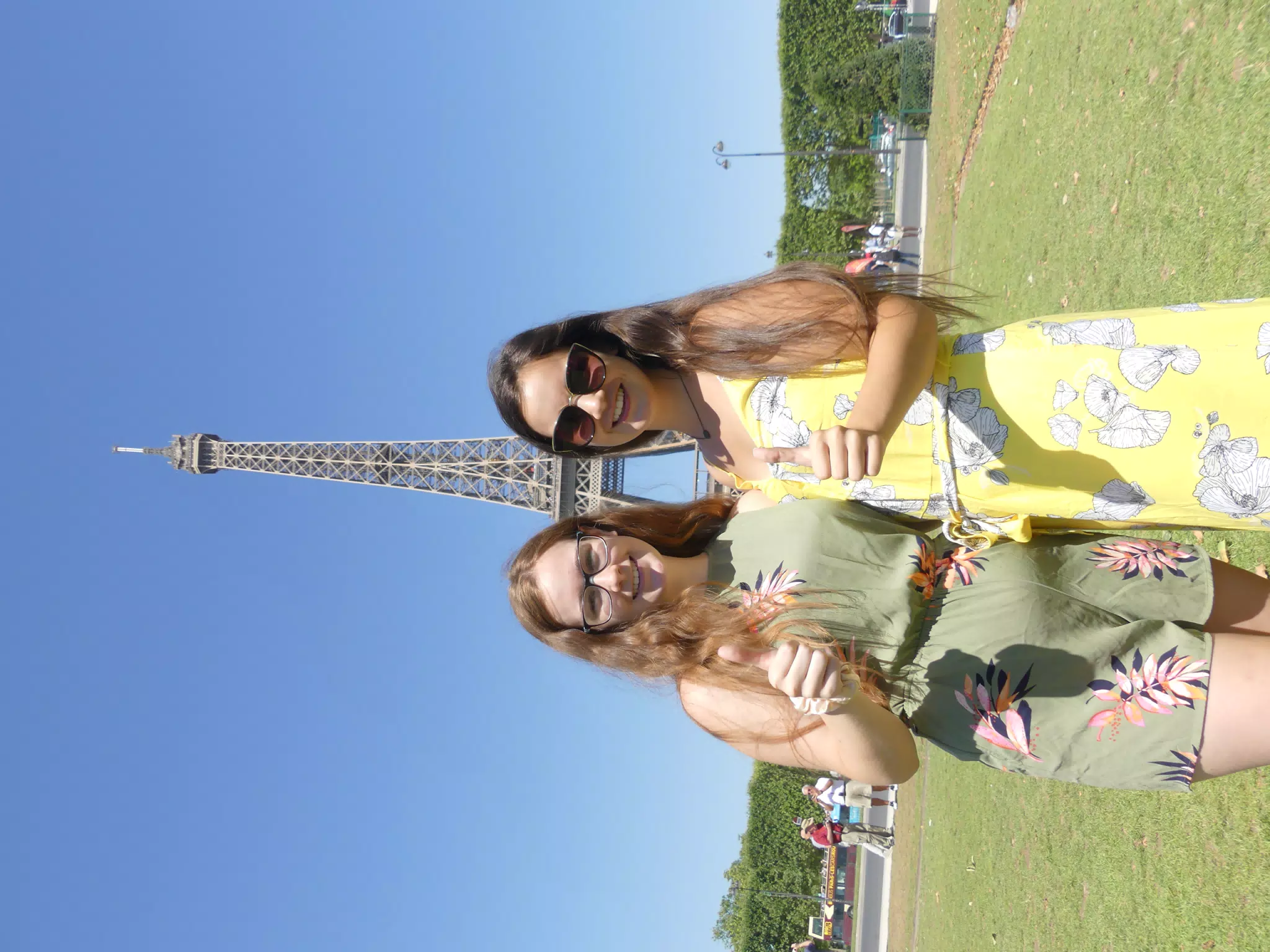 Madeline & Emily Thumbs Up at the Eiffel Tower