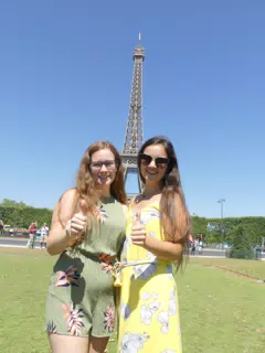 Madeline & Emily Thumbs Up at the Eiffel Tower