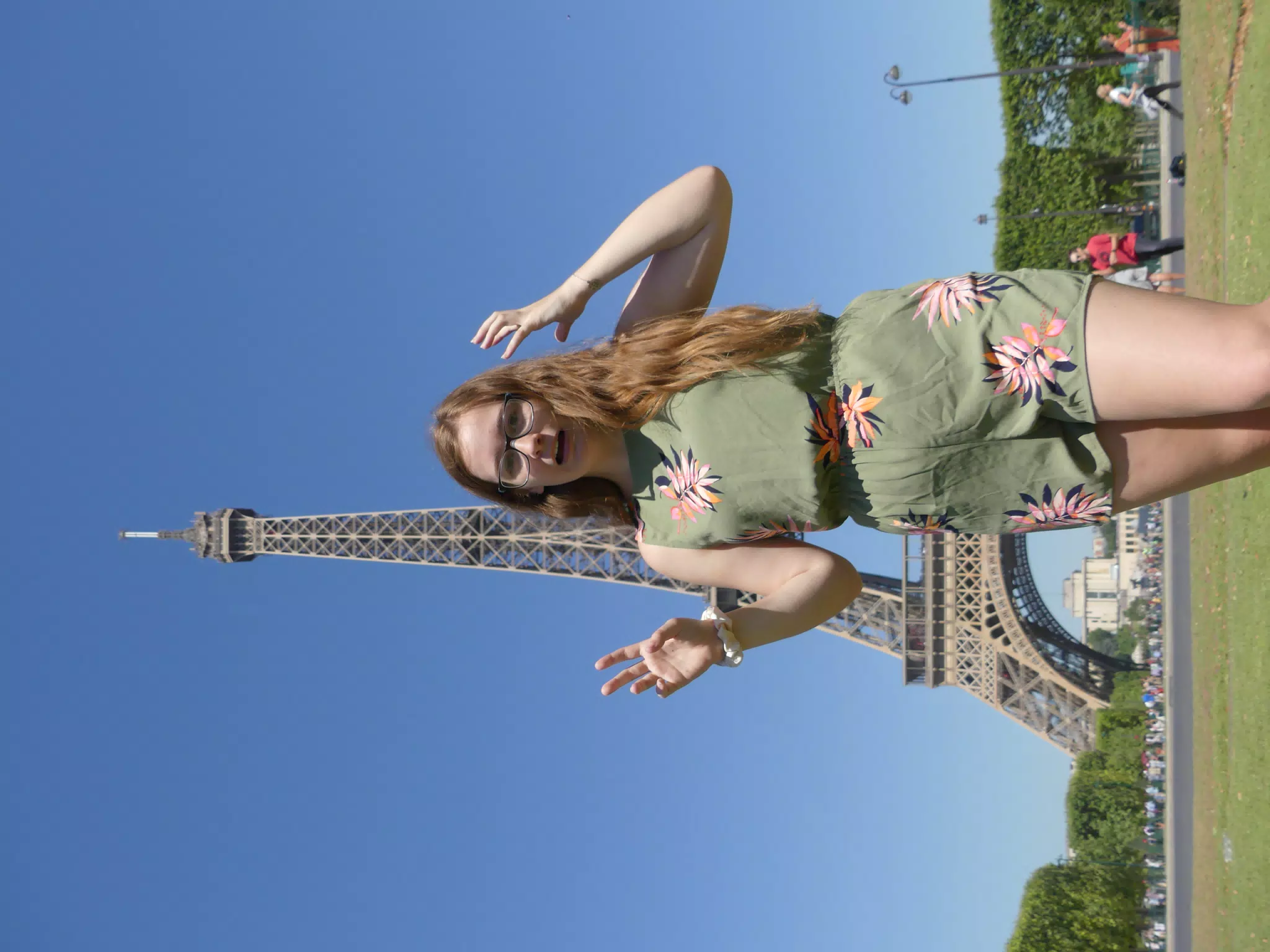Girl at Eiffel Tower in Romper