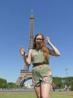 Girl at Eiffel Tower in Romper