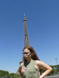 Madeline Making Faces at the Eiffel Tower