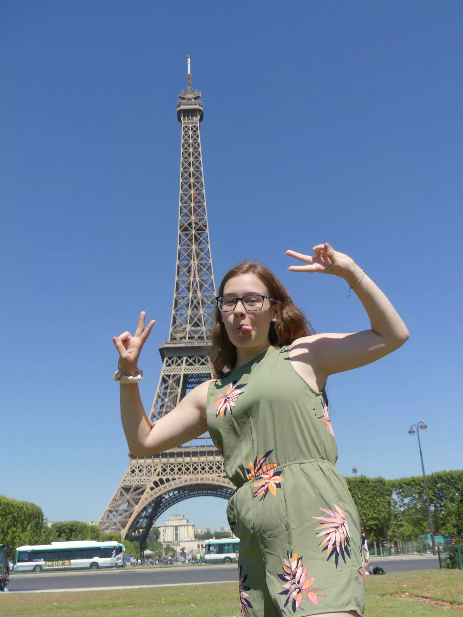 Madeline with Tongue Out at Eiffel Tower