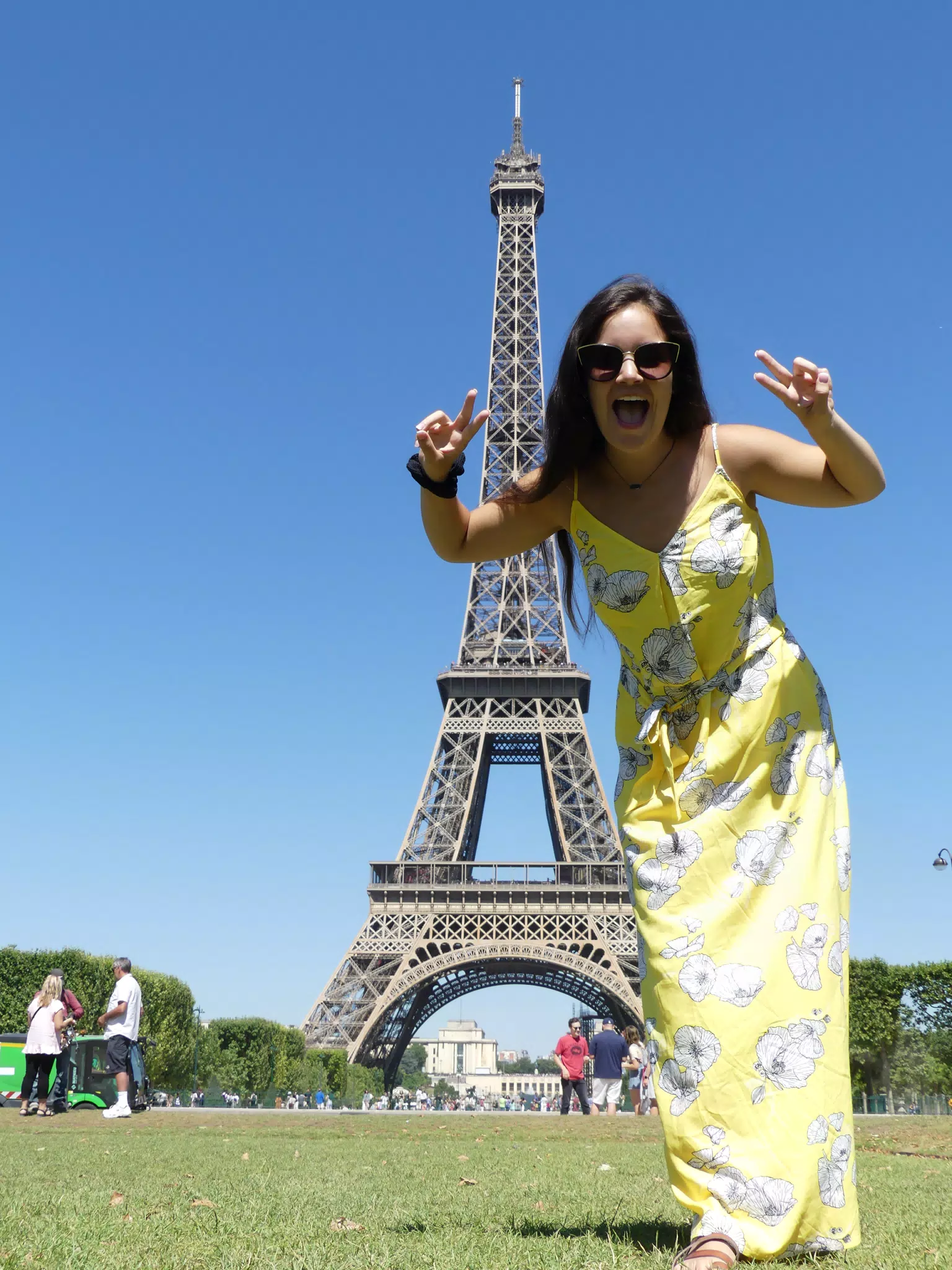 Teen Model in Yellow Dress at the Eiffel Tower