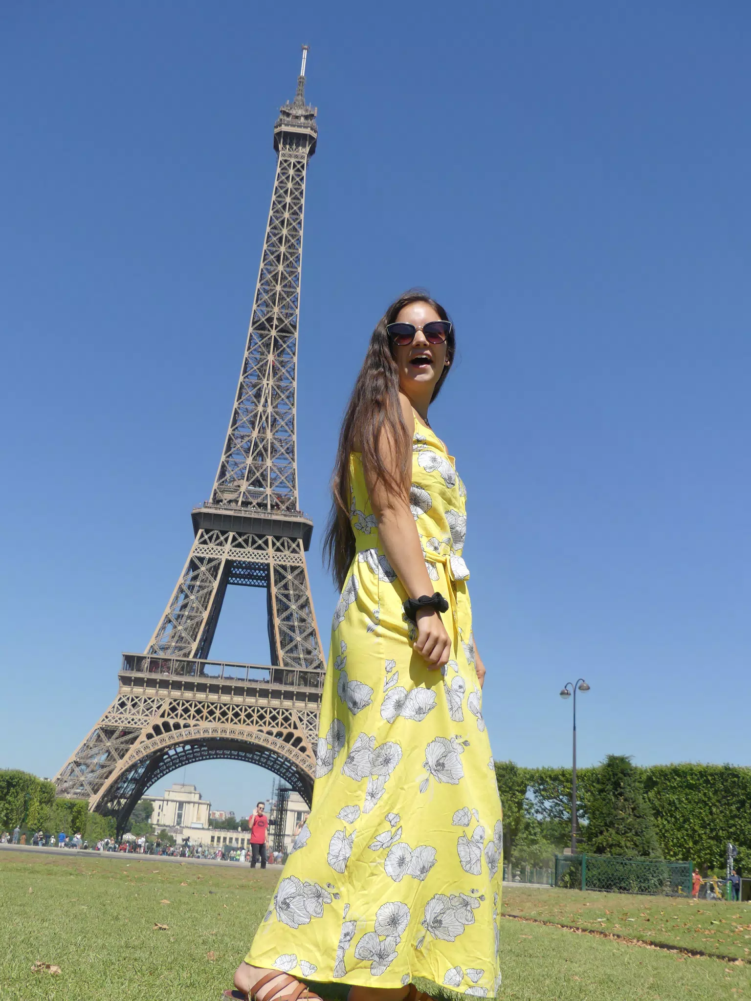 Brunette in Yellow Dress in Park