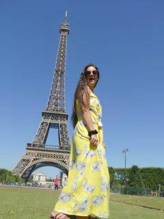 Brunette in Yellow Dress in Park
