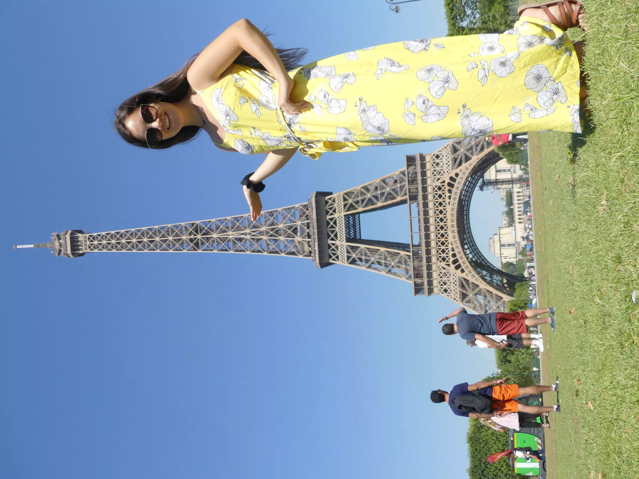 Teen Brunette Modeling in Paris in Yellow Dress
