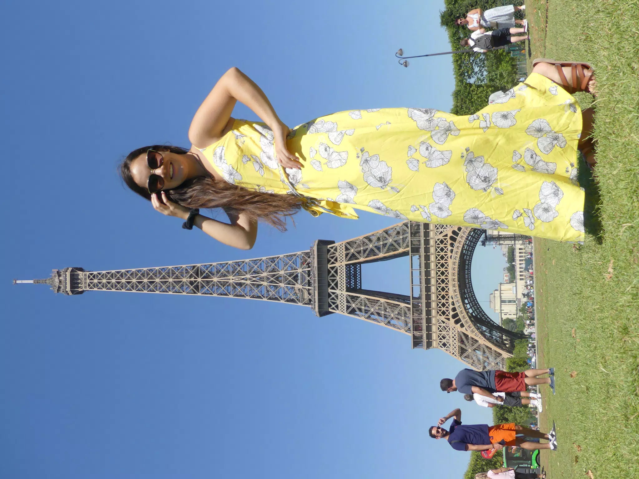 Teen Brunette Model Emily with Yellow Dress in Paris
