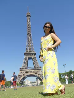 Brunette in Yellow Dress in Park in Paris