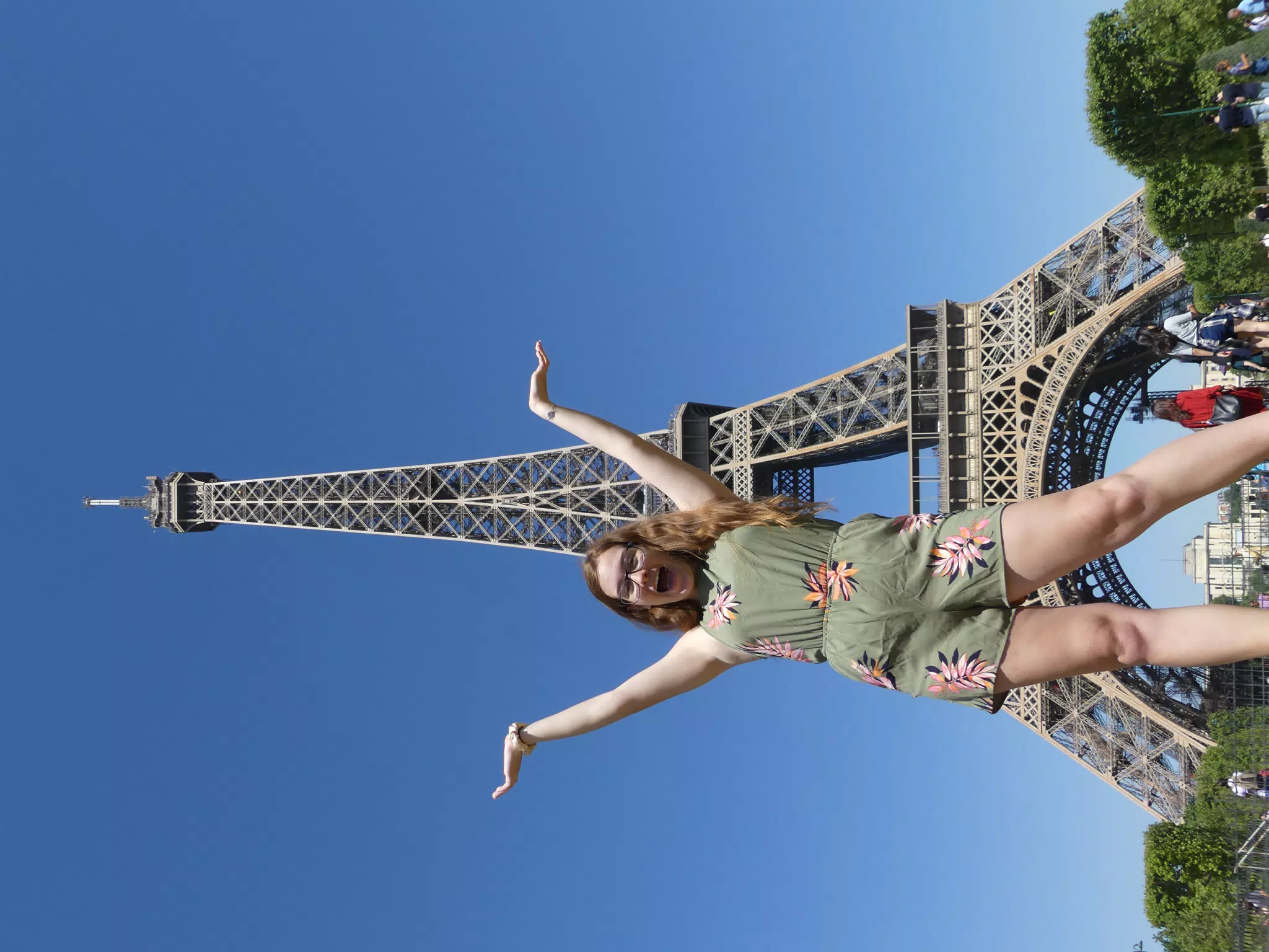 Madeline in Romper at Eiffle Tower in Paris
