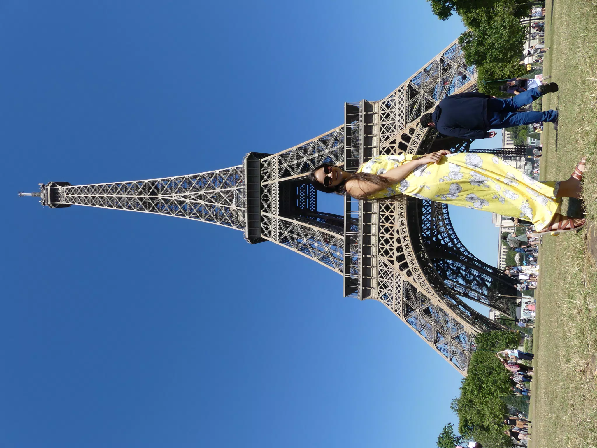 Eiffel Tower with Model in Yellow Dress in Paris