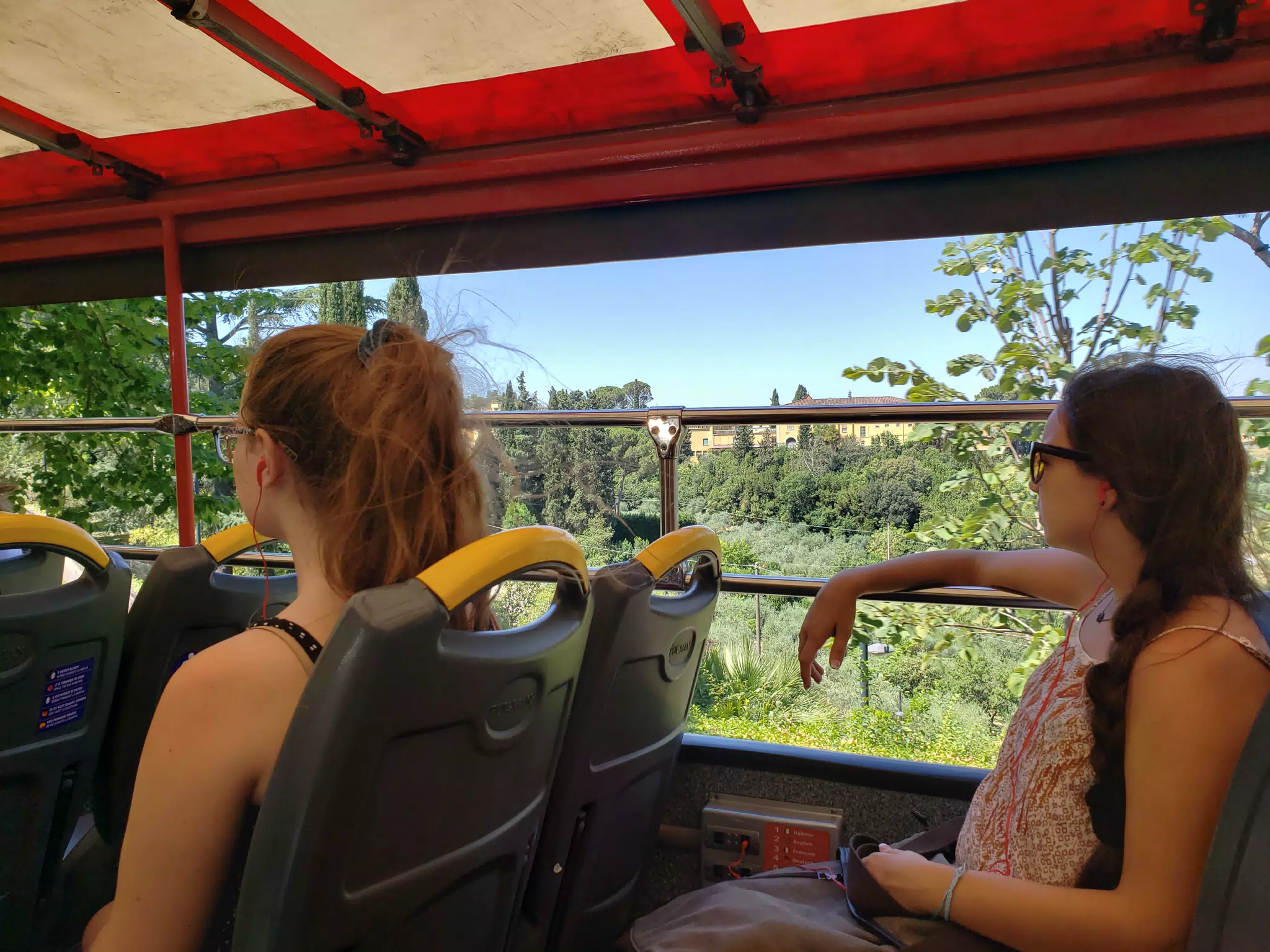 Madeline & Emily Riding Tour Bus in Florence, Italy