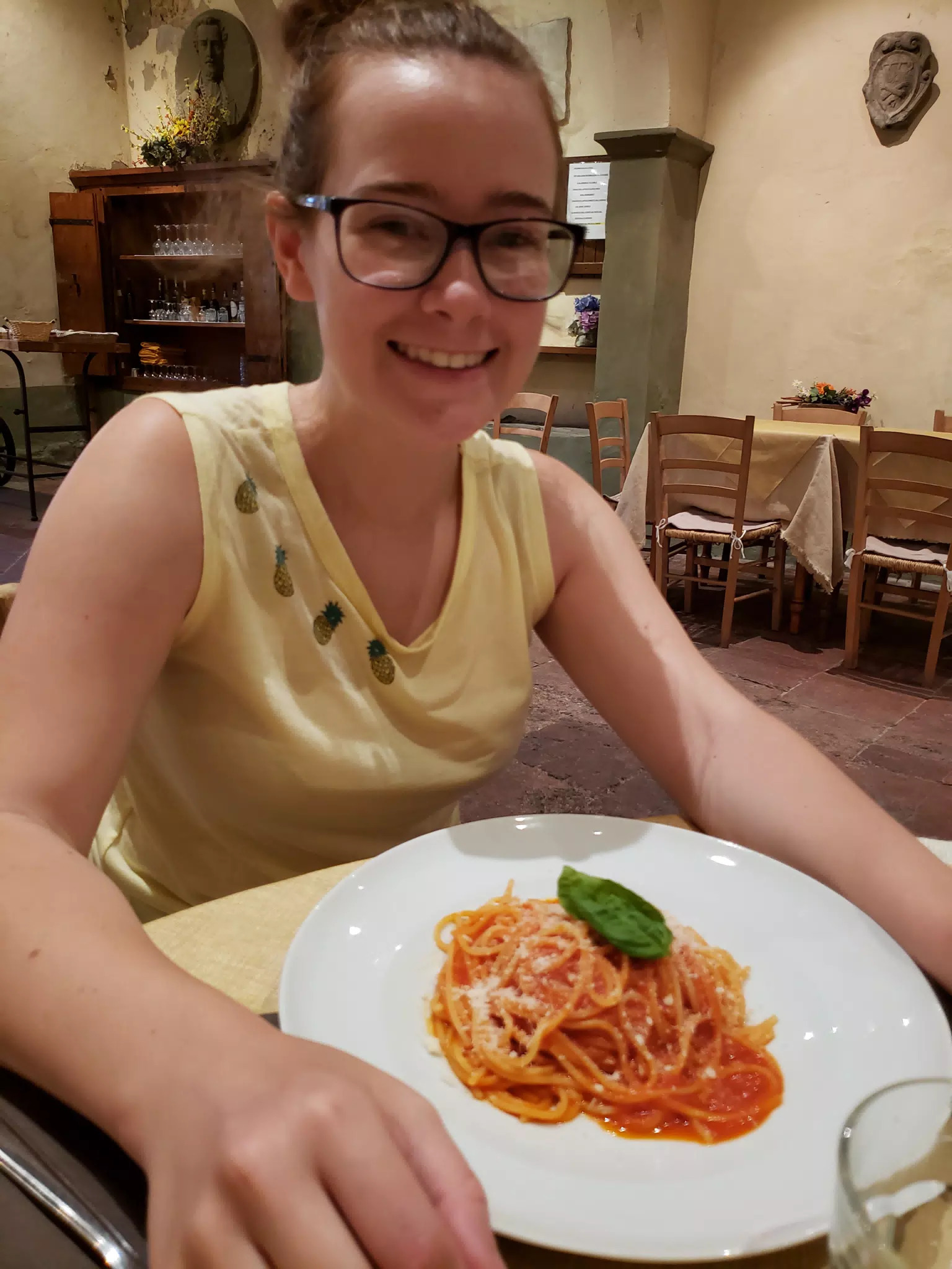 Madeline with Pasta at Le Maschere