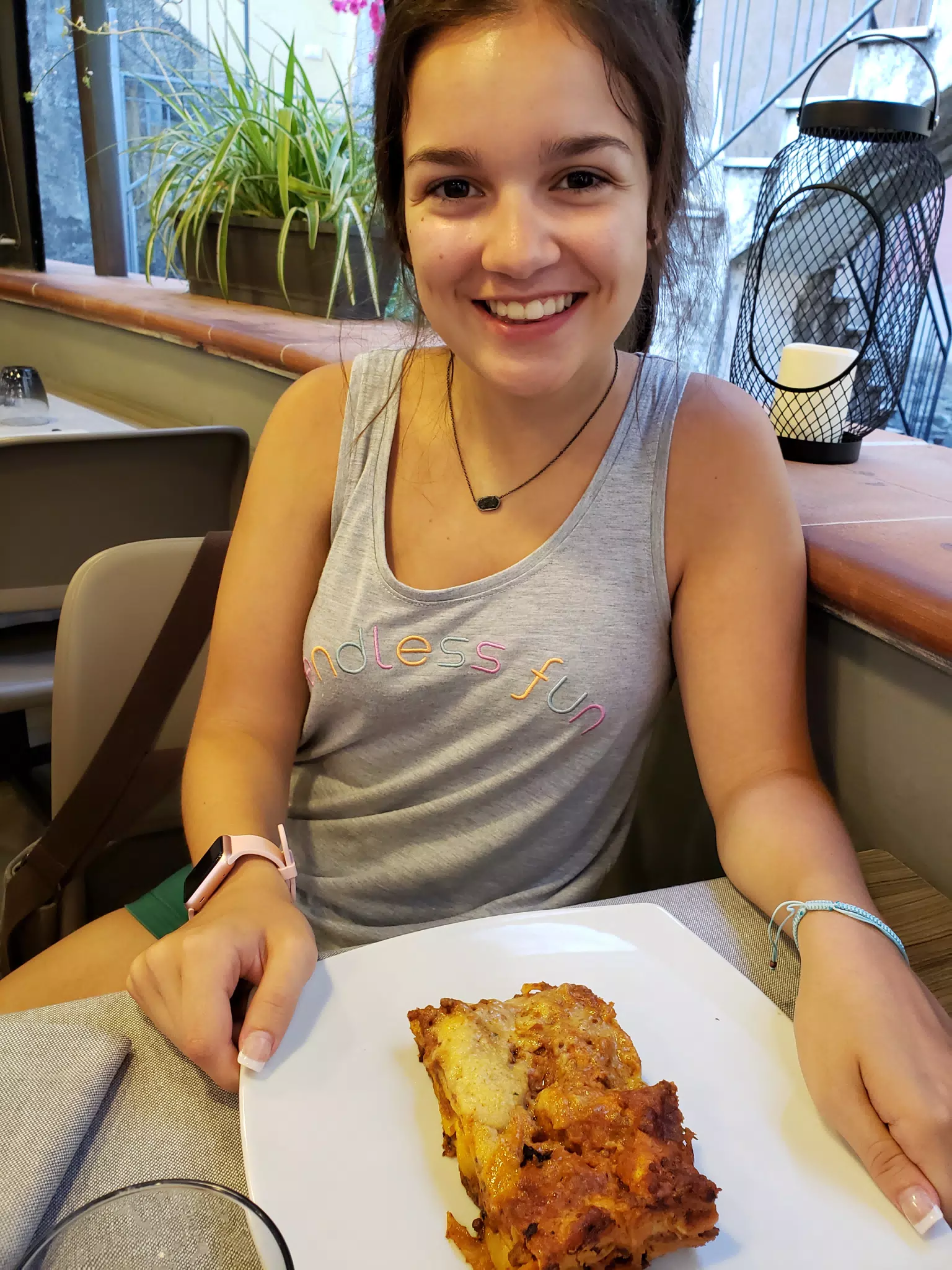Emily with Lasagna in the Cinque Terra, Italy